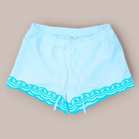 Artisan NY White Cotton Shorts with Turquoise Lace Trim. - Picture 1 of 4